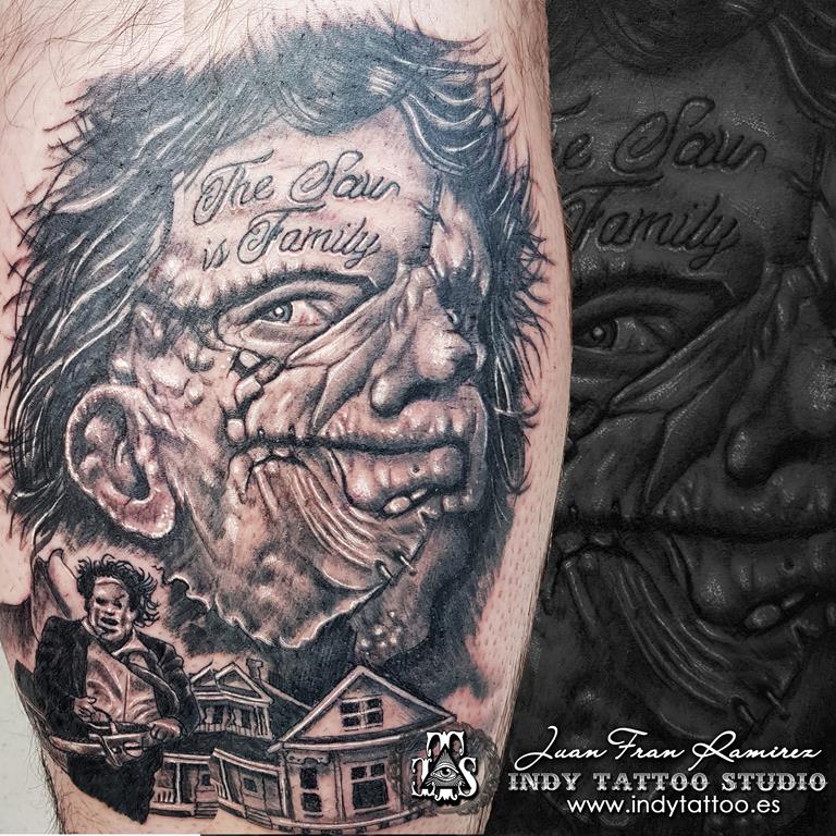 Traditional Texas Chainsaw Massacre tattoo done by Danny Kingz at  Regeneration Tattoo in Boston  rtattoo